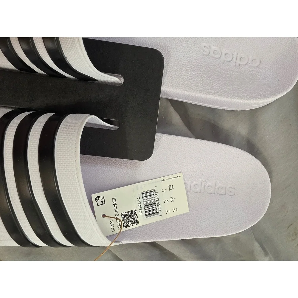 Adidas Adilette Shower Slides Mens 12 White Black GZ5921 Cloudfoam Sandals